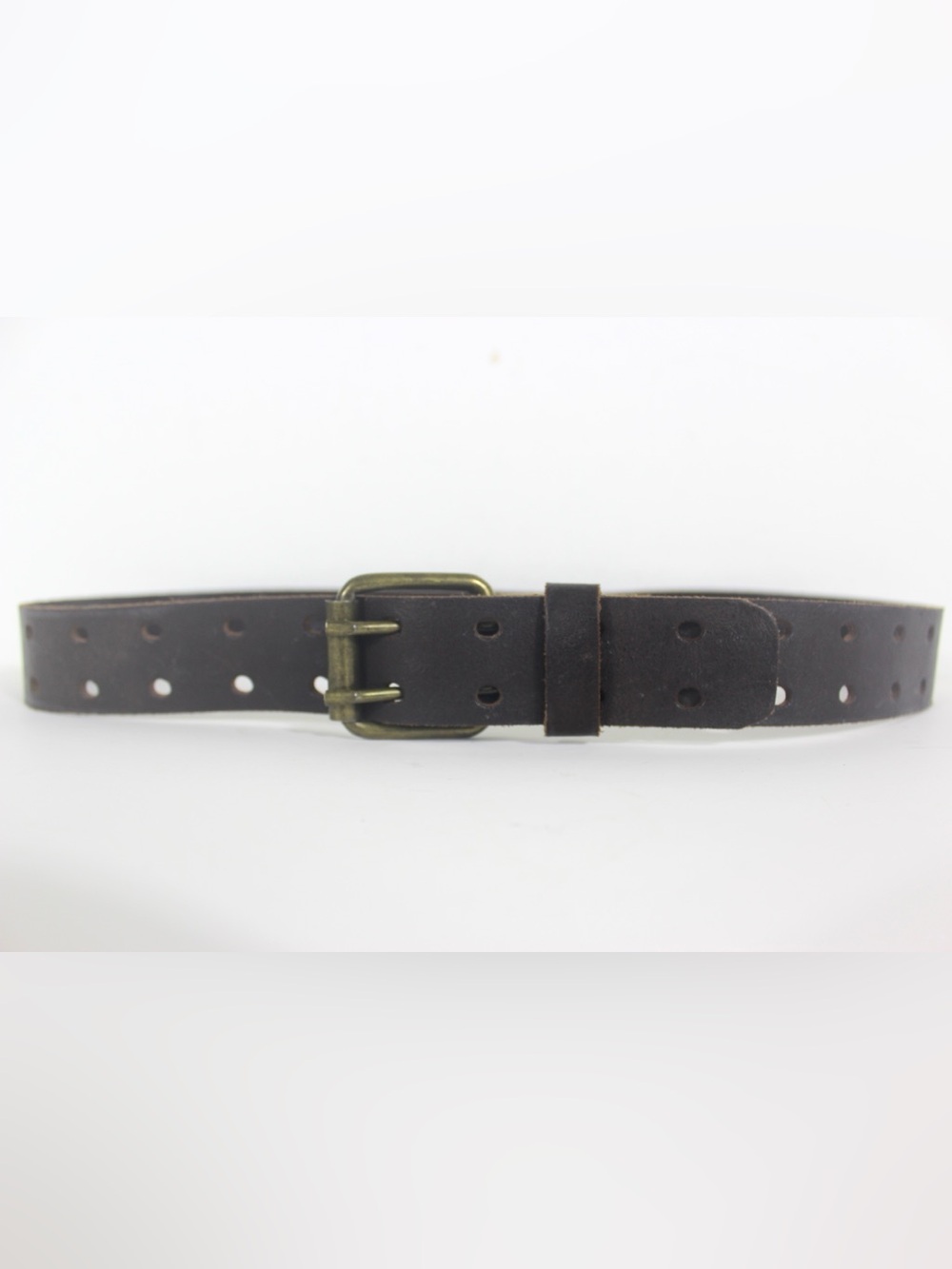 Dark Brown Italian Leather Belt with Double Prong Brass Buckle Vintage Canada